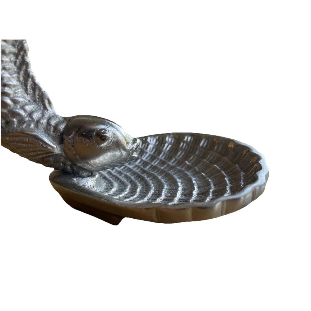 Fish And Sea Shell Pewter Trinket Dish Silver Rings Jewelry Holder Sea life‎